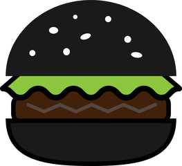 Colored icon of black burger with lettuce and cutlet