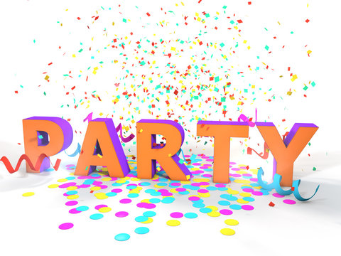 fun party logo with colorful confetti and white background