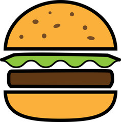 Colored icon split hamburger with lettuce and chop