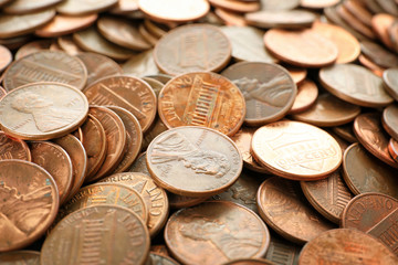 Pile of US coins as background, closeup