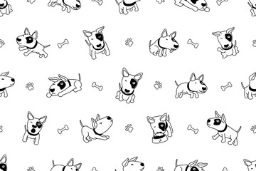 Cartoon character bull terrier dog seamless pattern for design.
