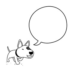 Cartoon character bull terrier dog with speech bubble for design.