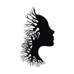 Profile of a girl with branches