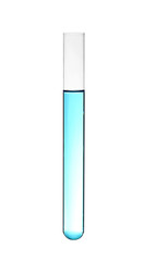 Test tube with color liquid on white background. Solution chemistry