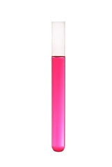 Test tube with color liquid on white background. Solution chemistry