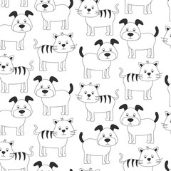 Seamless pattern with cut dogs and cats. Vector illustration.