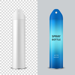 Vector 3d Realistic White Blank Spray Can, Air Freshener Bottle Closeup Isolated. Design Template of Sprayer for Mock up, Package, Hairspray, Deodorant. Front View