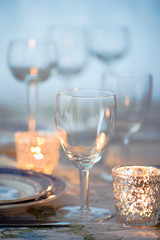 Wine glass on a set table