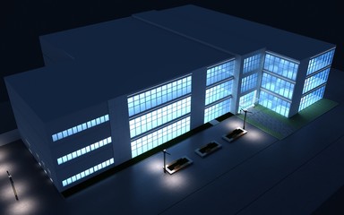 3d render exterior mall at night, exterior visualization, 3D illustration