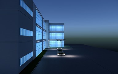 3d render exterior mall at night, exterior visualization, 3D illustration