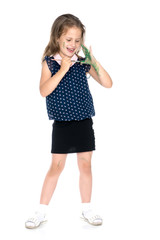 The little girl got dirty with the paints.