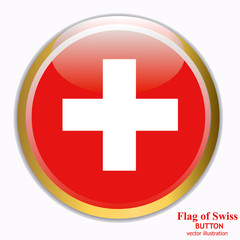 Bright button with flag of Swiss. Swiss National Day background. Bright illustration with flag . Vector with transparent background.