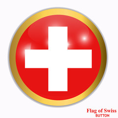 Bright button with flag of Swiss. Swiss National Day background. Bright illustration with flag and white background.