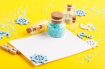 Empty blank note, spa bath salts