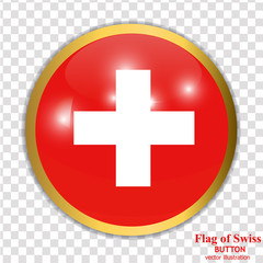 Bright button with flag of Swiss. Swiss National Day background. Bright illustration with flag . Vector with transparent background.