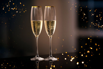 A pair of glasses of champagne in the interior