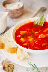 Borscht is a sour soup in Eastern Europe. Borsch includes beetroots