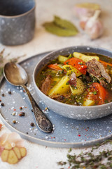 shurpa - oriental soup with vegetables and lamb