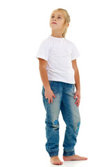 Fototapeta premium Little girl with a white t-shirt for advertising.