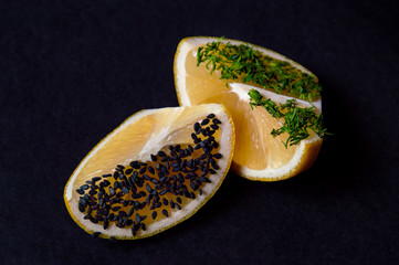 lemon on black background