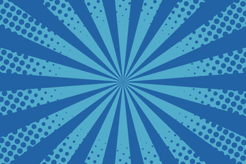 Vector comic book background. Sunburst halftone pattern in retro pop art style