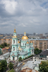 Fototapeta na wymiar Moscow, Russia - July 20, 2018: Epiphany Cathedral at Yelokhovo, is the vicarial church of the Moscow Patriarchs