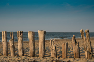 row breakwaters on the beach of Cadzand Bad, The Netherlands