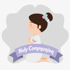 girl with hairstyle and ribbon to first communion
