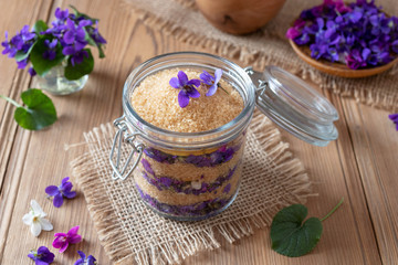 Preparation of homemade syrup from fresh violet flowers