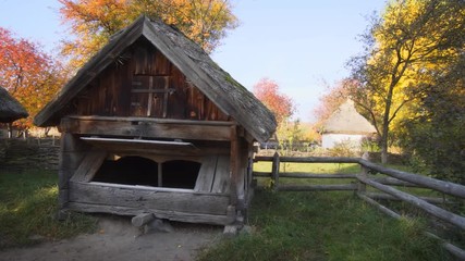 Old Fashioned Wooden Building on Ukrainian Farm