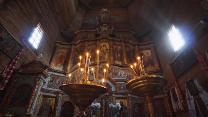 Interior of Orthodox Church with Traditional Icons in Ukraine