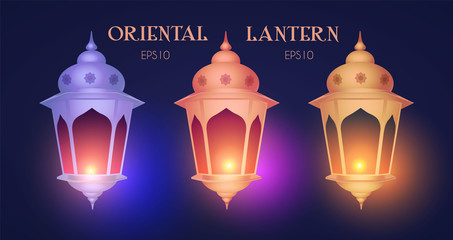 Shining Oriental Lantern with Light. Arabic and Islamic Element. Ramadan Lamp.