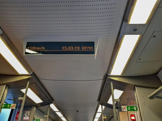 Electronic scoreboard information in a high-speed train car