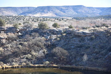 Montezuma Well. Part of Montezuma Castle National Monument. Rim Rock, AZ., U.S.A. Jan. 13, 2018. A natural limestone sinkhole 386-feet in diameter producing 1.5-mil US gallons of water each day.