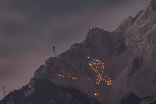 Austria, Tyrol, Zugspitze, midsummer fire