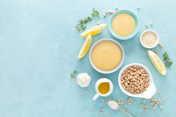 Chickpea sauce with fresh lemon juice, sesame seeds, garlic and olive oil