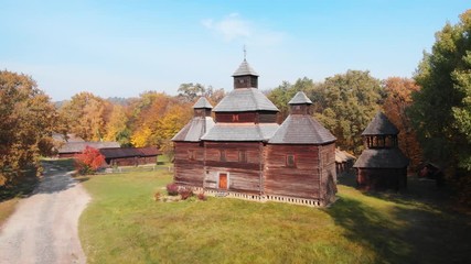 Wooden Church Building at Cultural Village in Rural Ukraine