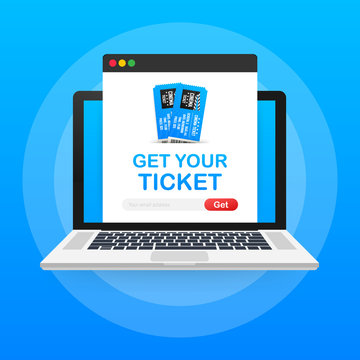 Get your ticket online. Cinema movie ticket online order concept. Vector illustration
