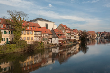 Naklejka na ściany i meble The former fishermen's district in Bamberg's Island City is known as Little Venice (Kleinvenedig) Bamberg, Baviera - Germany