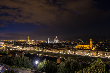 Panorama of Florence with Duomo Santa Maria Del Fiore, tower of Palazzo Vecchio at night in...