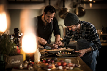 Friends cooking together