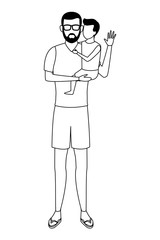 man carrying child black and white