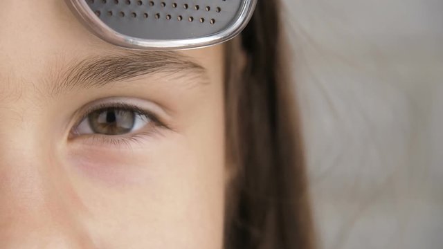 Eyeglasses for vision correction. Girl in obscura glasses.