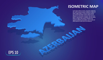 Isometric map of the AZERBAIJAN. Stylized flat map of the country on blue background. Modern isometric 3d location map with place for text or description. 3D concept for infographic. EPS 10