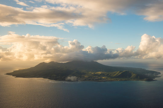 Caribbean, Lesser Antilles, St. Kitts and Nevis, Aerial view of Nevis