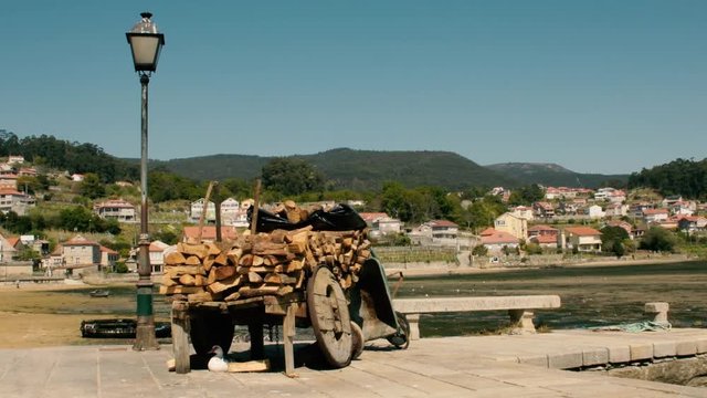 Carro antiguo lleno de le&ntilde;a. Combarro. Galicia