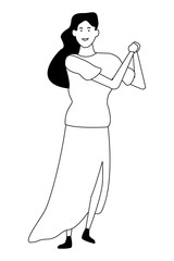 Happy woman dancing cartoon in black and white