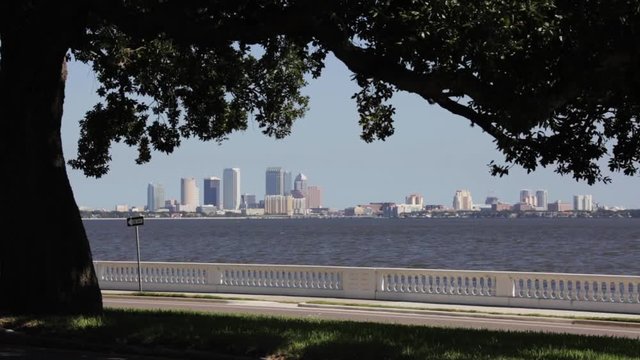 Cars drive on road in Tampa, Florida