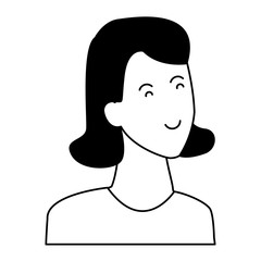 Woman smiling cartoon profile in black and white