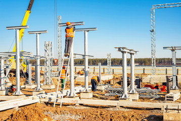 Construction of electrical substation and equipment installation